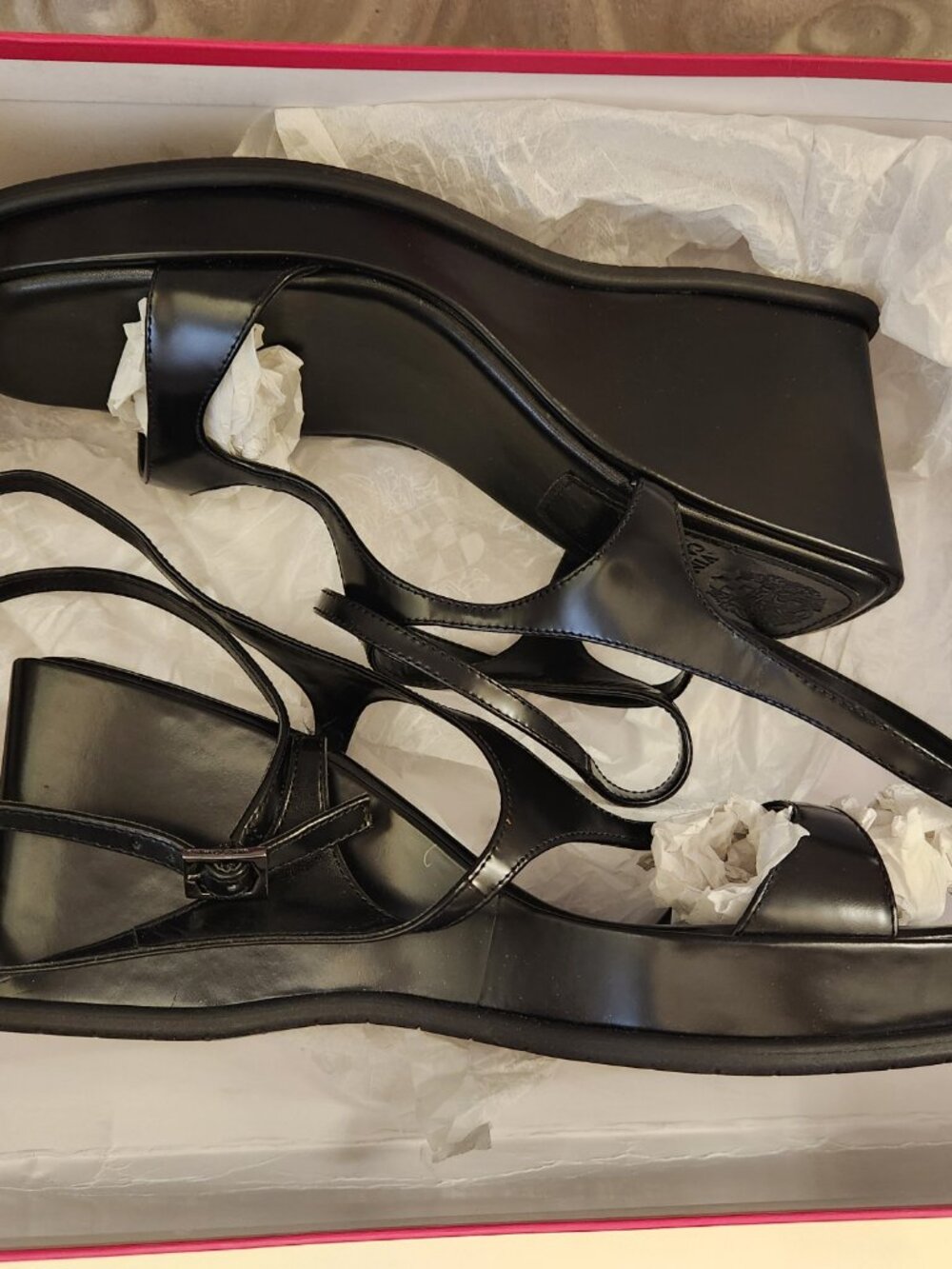 Vince Camuto Black Leather "Fetemee" Platform Sandals. NIB. Size 9 - Picture 13 of 13